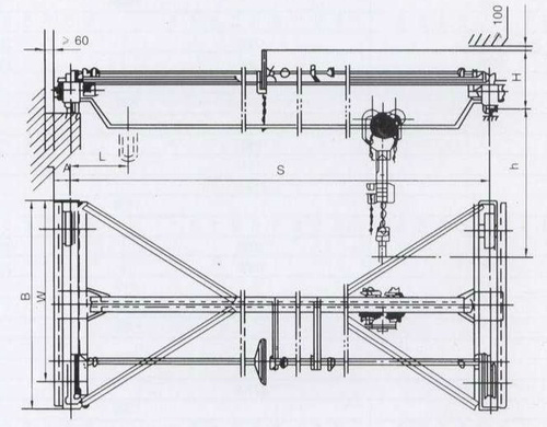 SL型手動(dòng)單梁式起重機(jī)外形結(jié)構(gòu)圖