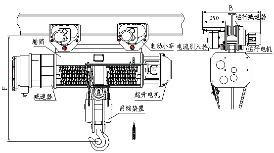 BCD型防爆電動葫蘆圖紙結構圖