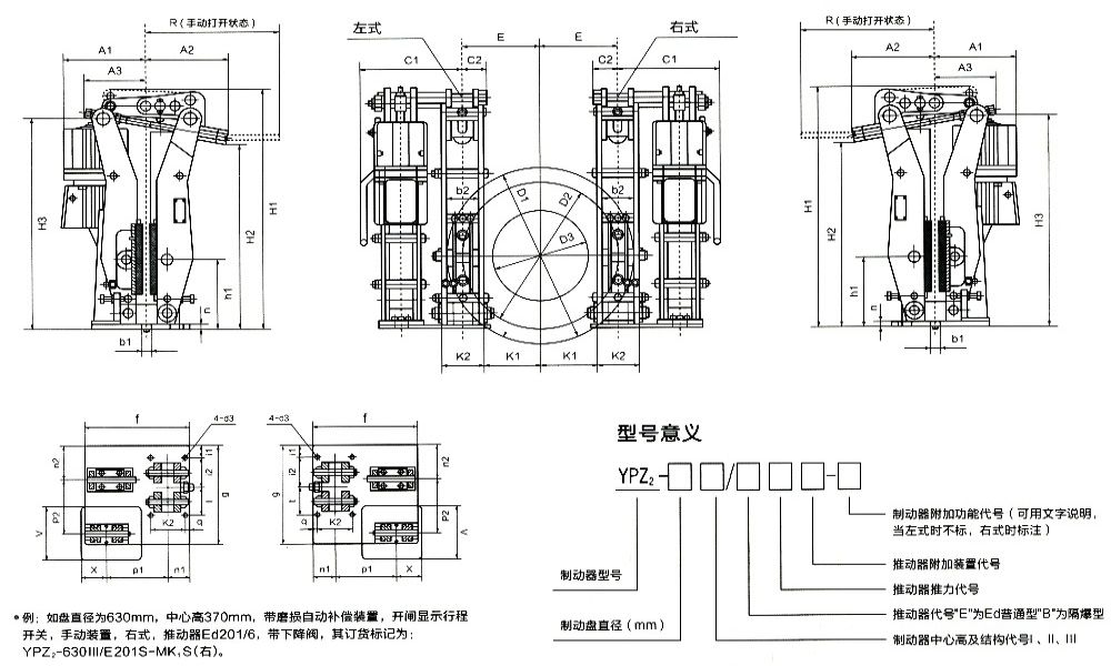 YPZ2ⅠⅡⅢ液壓臂盤式制動器外形尺寸/型號意義圖.jpg