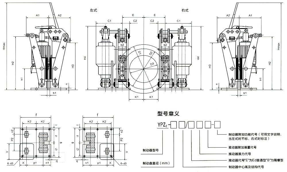 YPZ(2)ⅣⅤⅥ液壓臂盤式制動(dòng)器外形尺寸/型號意義圖.jpg