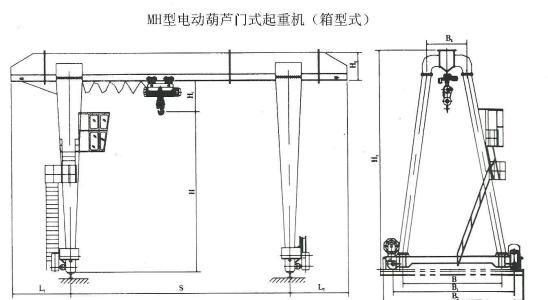 MH型電動葫蘆門式起重機結(jié)構(gòu)圖（包廂式）